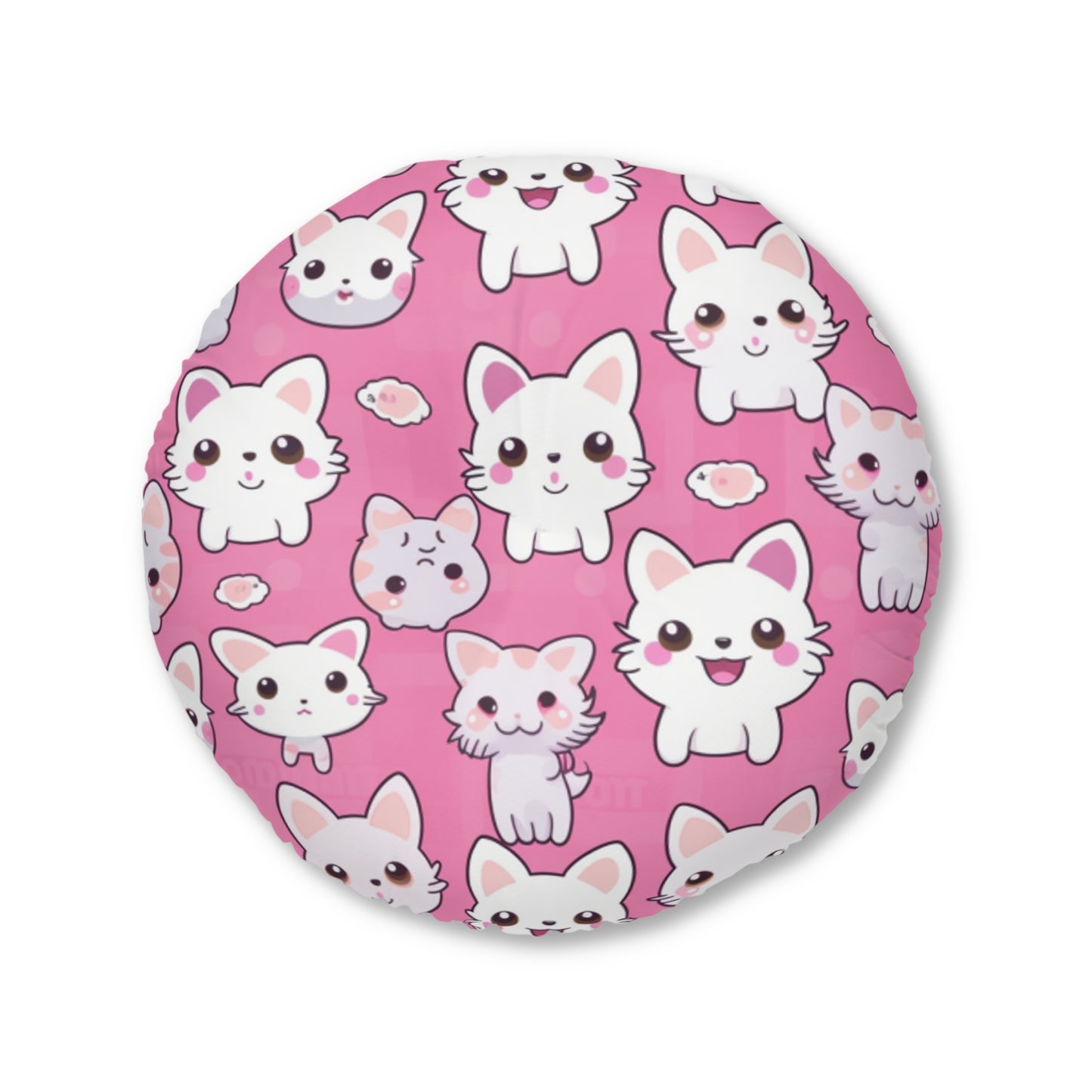 Adorable Cartoon-Style Anime Kitten, Cat, Kitty Pattern - Cute and Colorful - Tufted Floor Pillow, Round