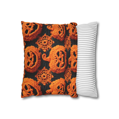 Halloween Crochet Pumpkin Scary Horror Festive Holiday Pattern - Spun Polyester Square Pillow Case