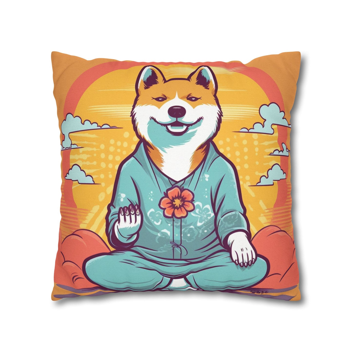 Shiba Inu Yoga Crypto Dog Japanese Namaste: Spun Polyester Square Pillow Case