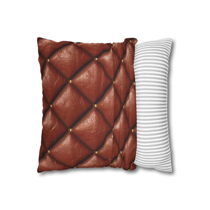 Brown Leather Cognac Pattern Rugged Durable Design Style - Spun Polyester Square Pillow Case