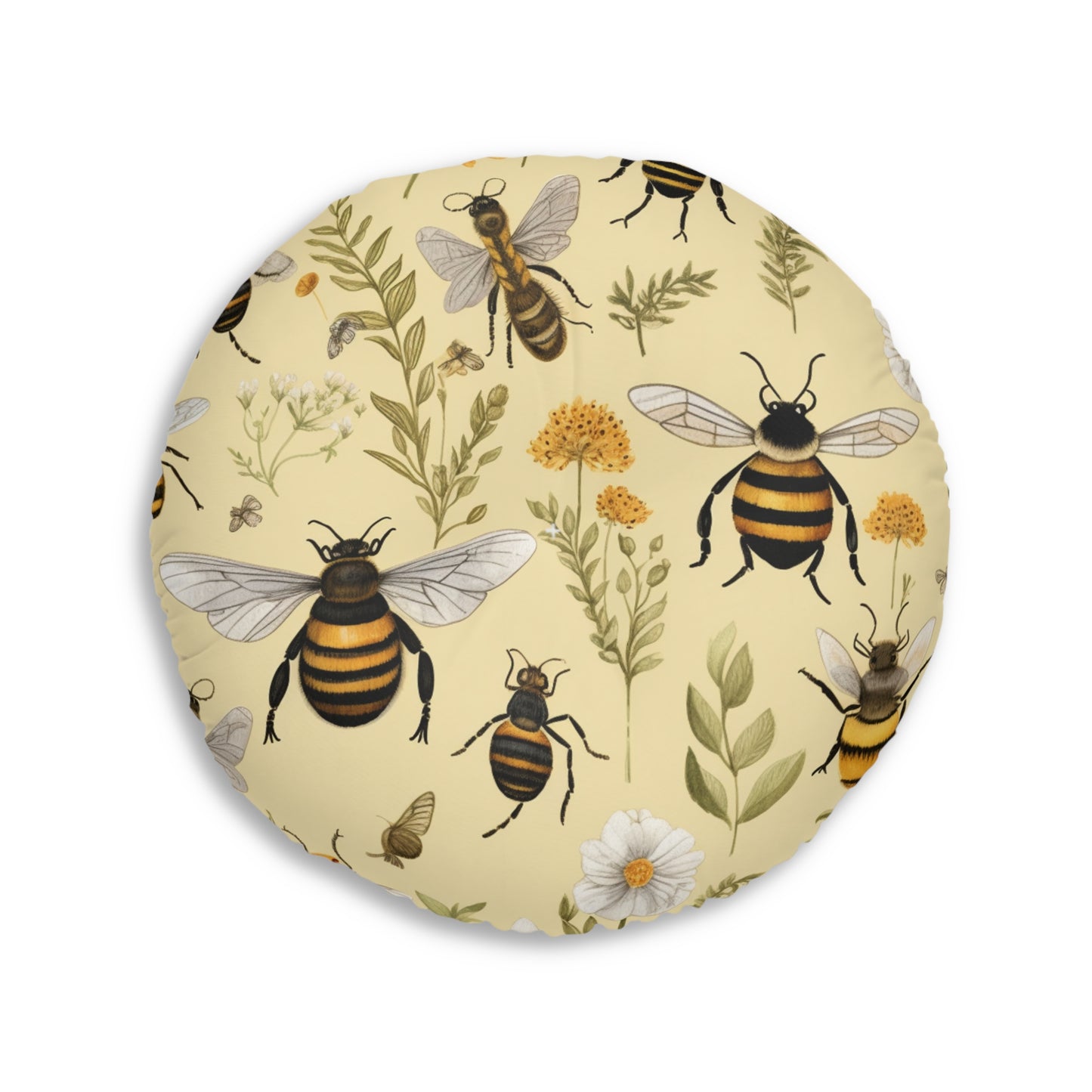 Whimsical Bees & Honeycombs Nature-Friendly Pattern Design Tufted Floor Pillow, Round