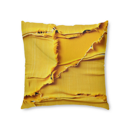 Banana Yellow Lemon: Bold Distressed, Denim-Inspired Fabric - Tufted Floor Pillow, Square