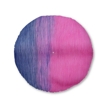 Dual Delight: Half-and-Half Pink & Blue Denim Daydream - Tufted Floor Pillow, Round