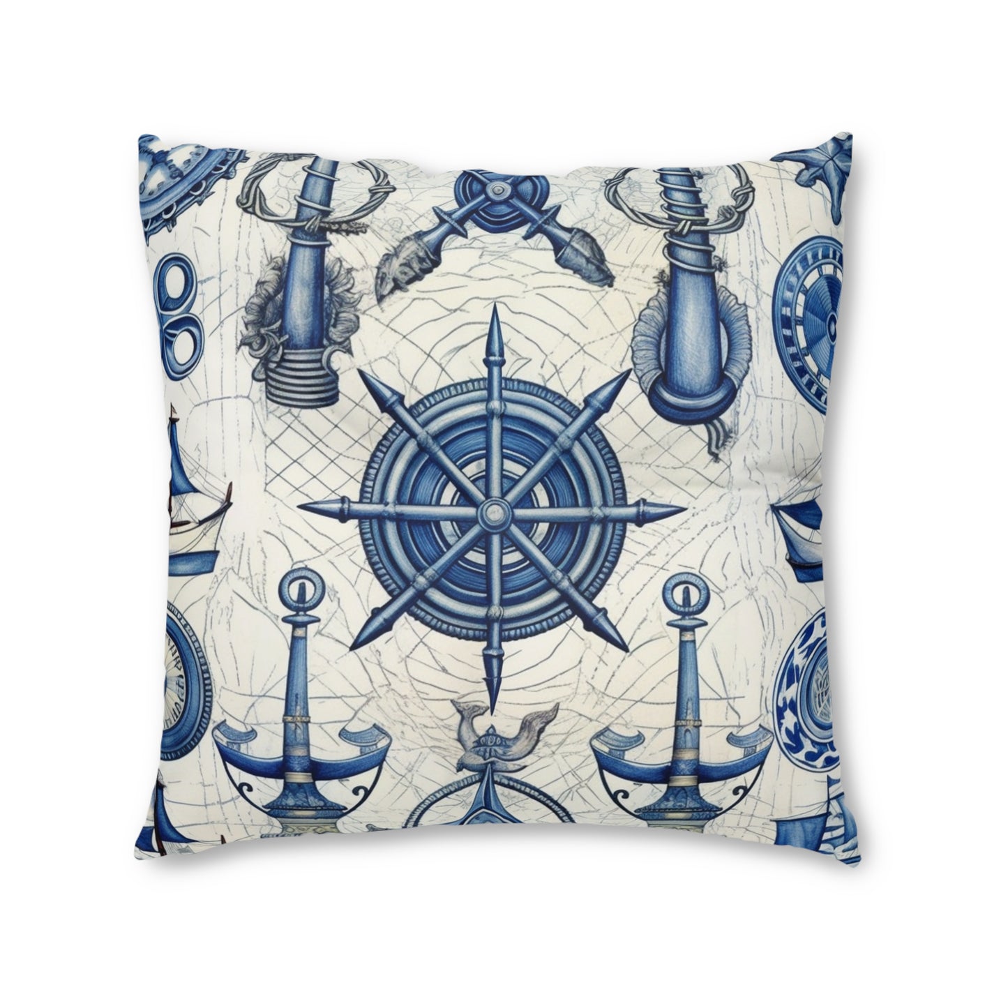 Nautical Theme Art - Anchors, Ropes, Compass Tufted Floor Pillow, Square