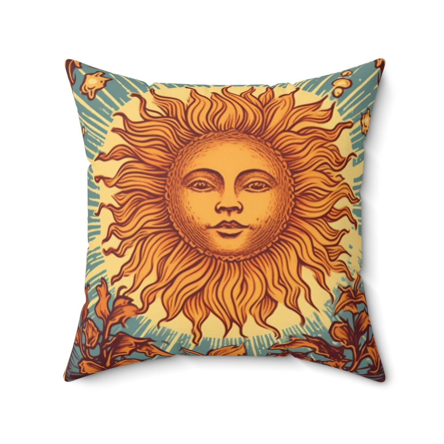 Sun Tarot Card Symbol of Growth, Life, and Radiance - Spun Polyester Square Pillow