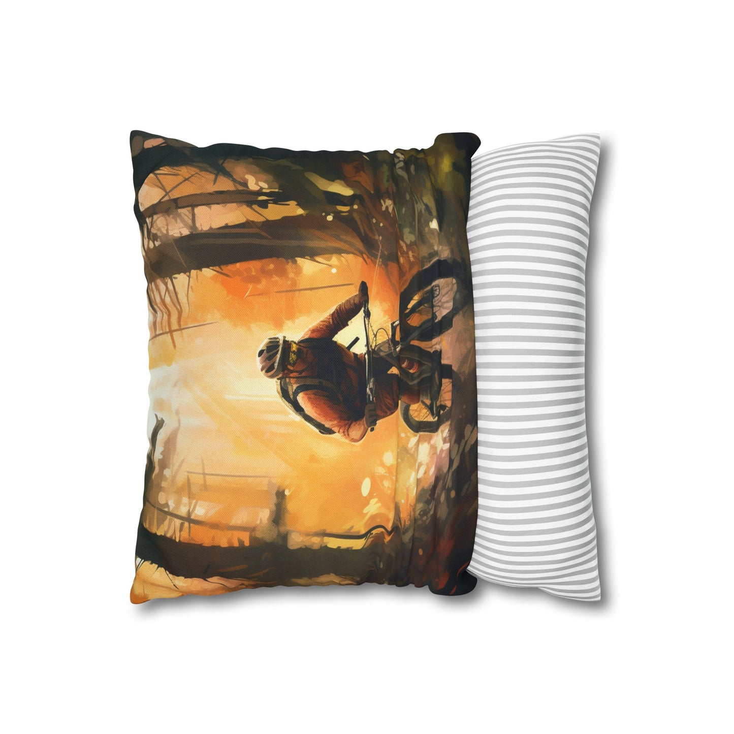 Mountain Bike Adventure - Forest Trail Graphic Spun Polyester Square Pillow Case