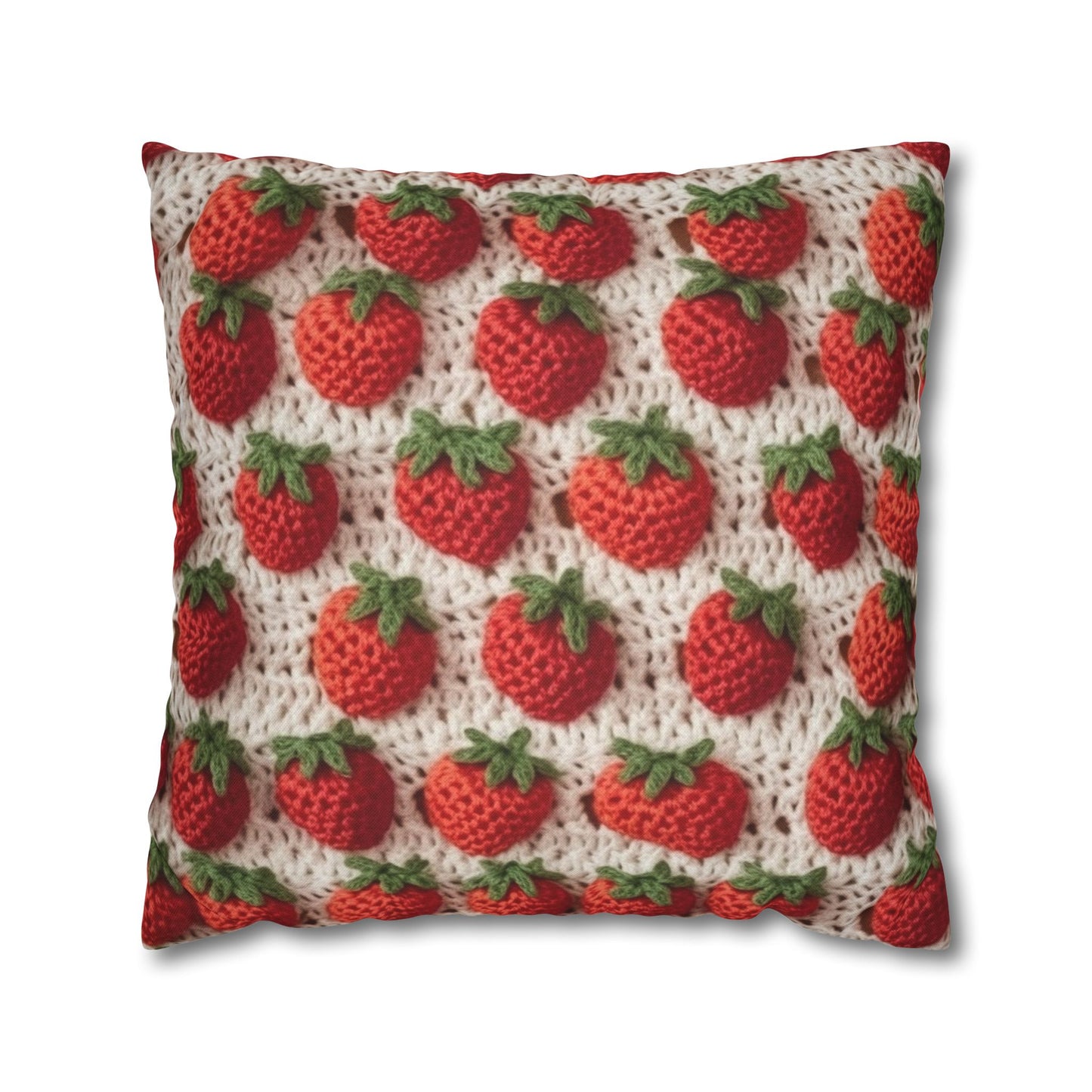 Strawberry Traditional Japanese, Crochet Craft, Fruit Design, Red Berry Pattern - Spun Polyester Square Pillow Case