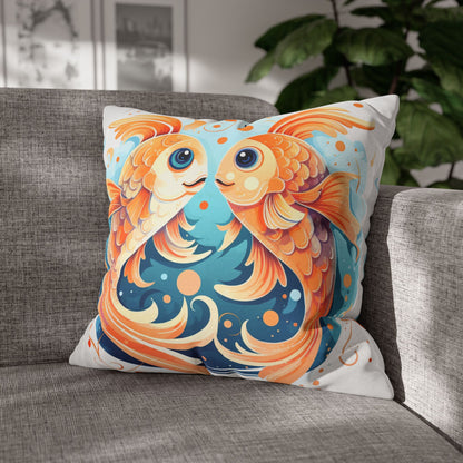 Charming Cartoon Fish Pisces - Dreamy Zodiac Illustration - Spun Polyester Square Pillow Case