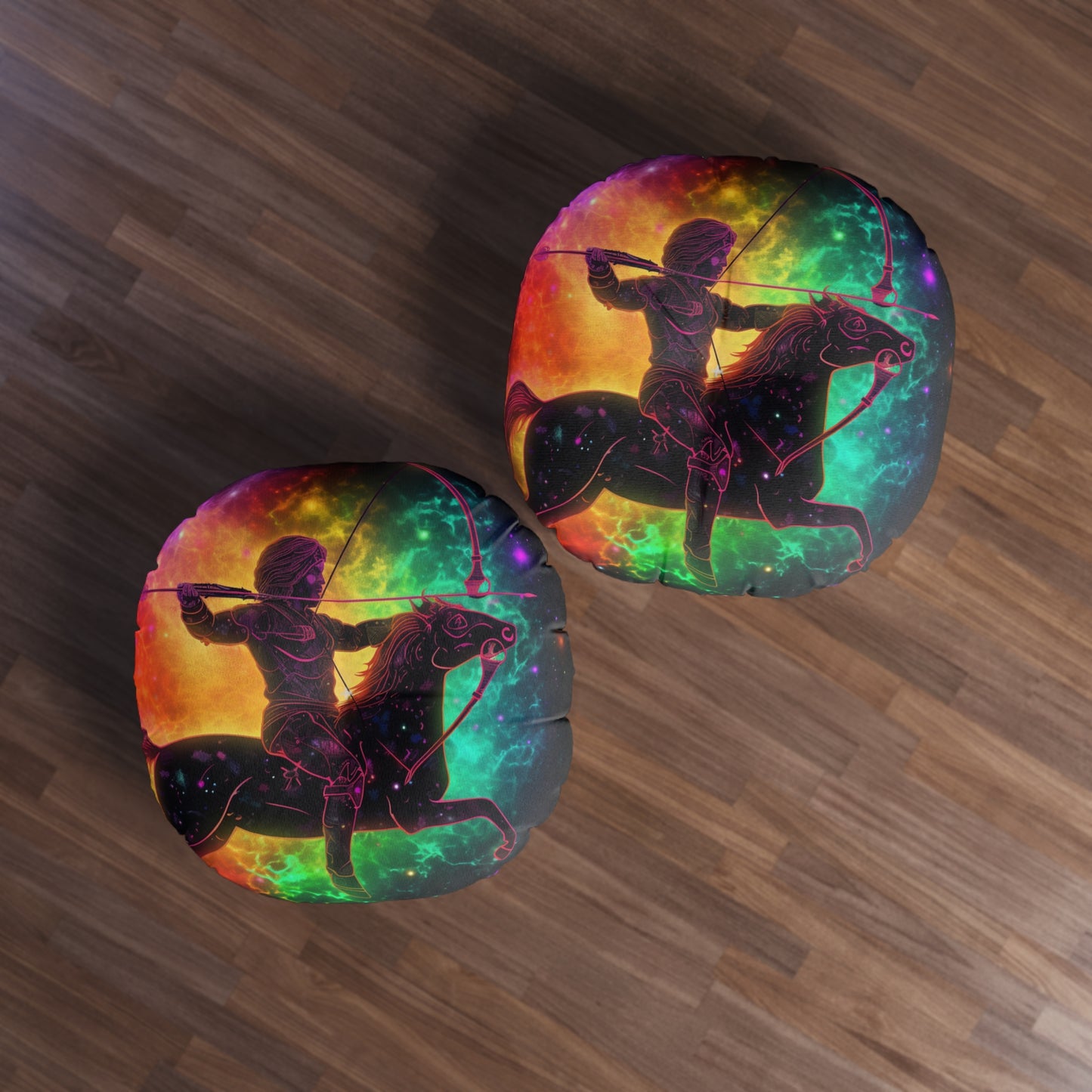 Colorful Sagittarius Zodiac Sign - Star Universe Theme - Tufted Floor Pillow, Round