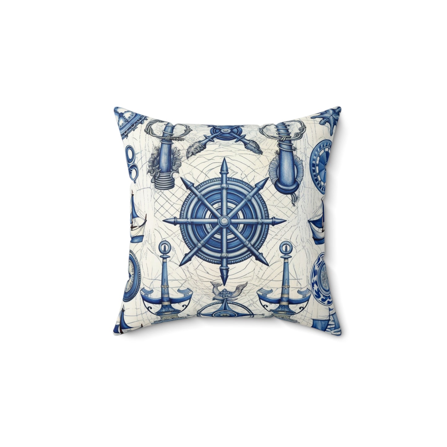 Nautical Theme Art - Anchors, Ropes, Compass Spun Polyester Square Pillow