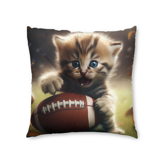 Football Kitten Touchdown: Tabby's Winning Play Sport Game - Tufted Floor Pillow, Square