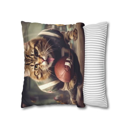 Football Field Felines: Kitty Cats in Sport Tackling Scoring Game Position - Spun Polyester Square Pillow Case