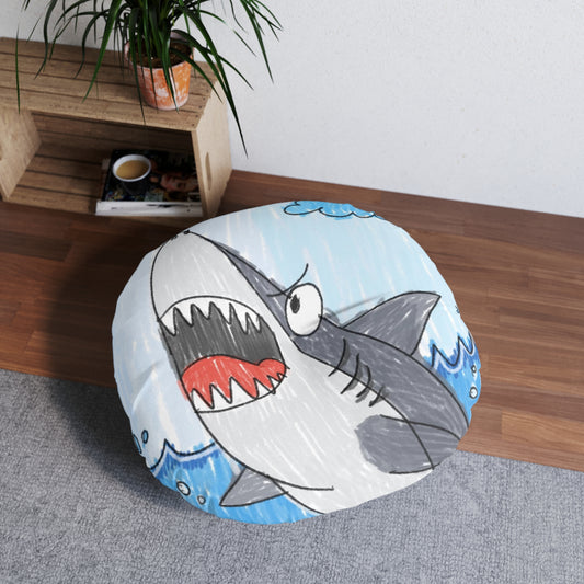 Shark Jaw Teeth Attack Ocean Sea Creature Tufted Floor Pillow, Round