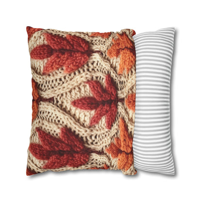 Crochet Fall Leaves: Harvest Rustic Design - Golden Browns -Woodland Maple Magic - Spun Polyester Square Pillow Case