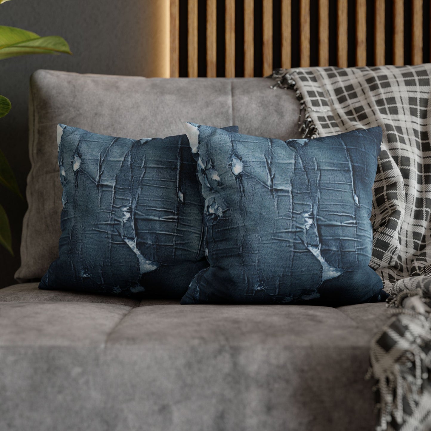 Distressed Blue Denim-Look: Edgy, Torn Fabric Design - Spun Polyester Square Pillow Case