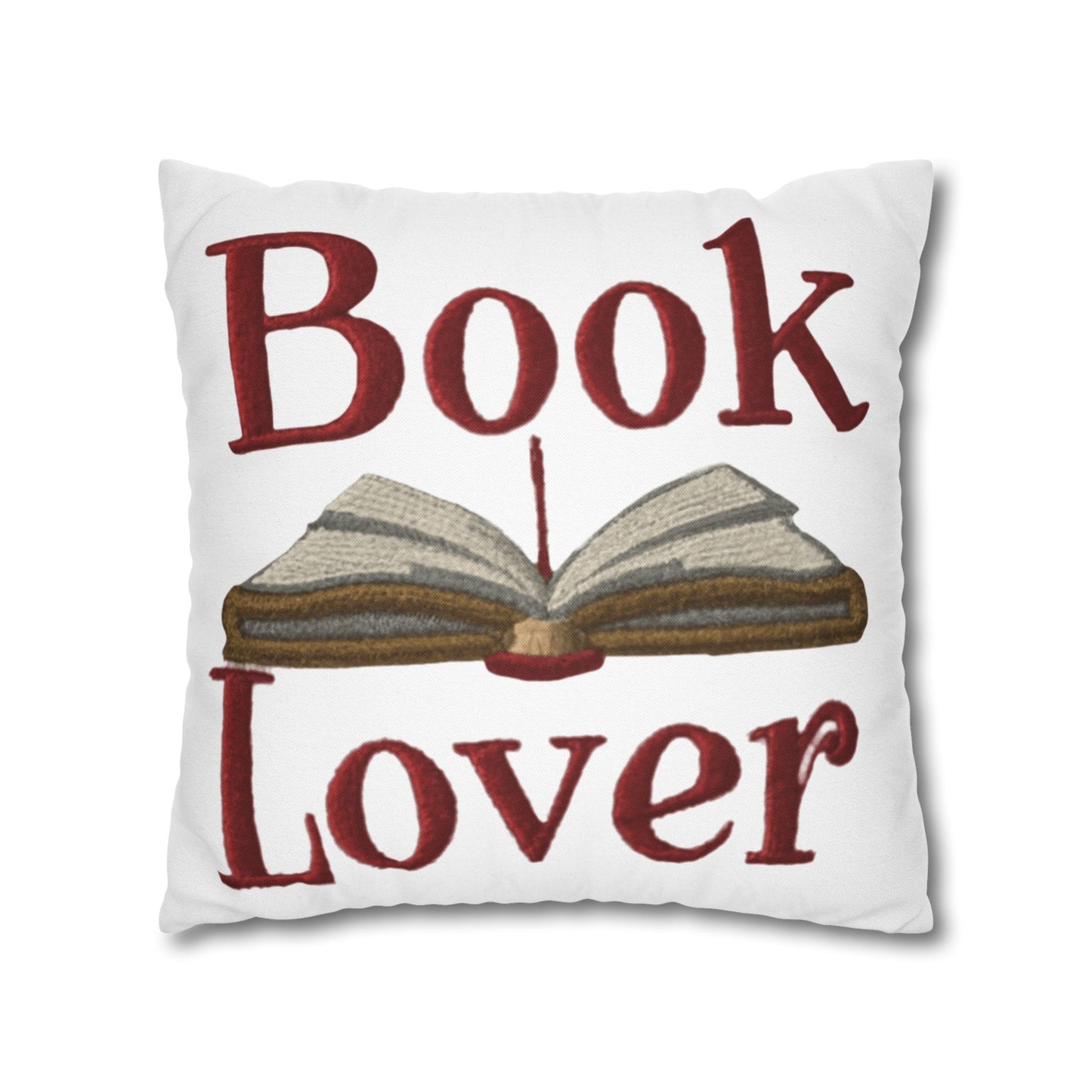 Open Book Embroidery Art: Book Lover Text for Avid Readers - Spun Polyester Square Pillow Case