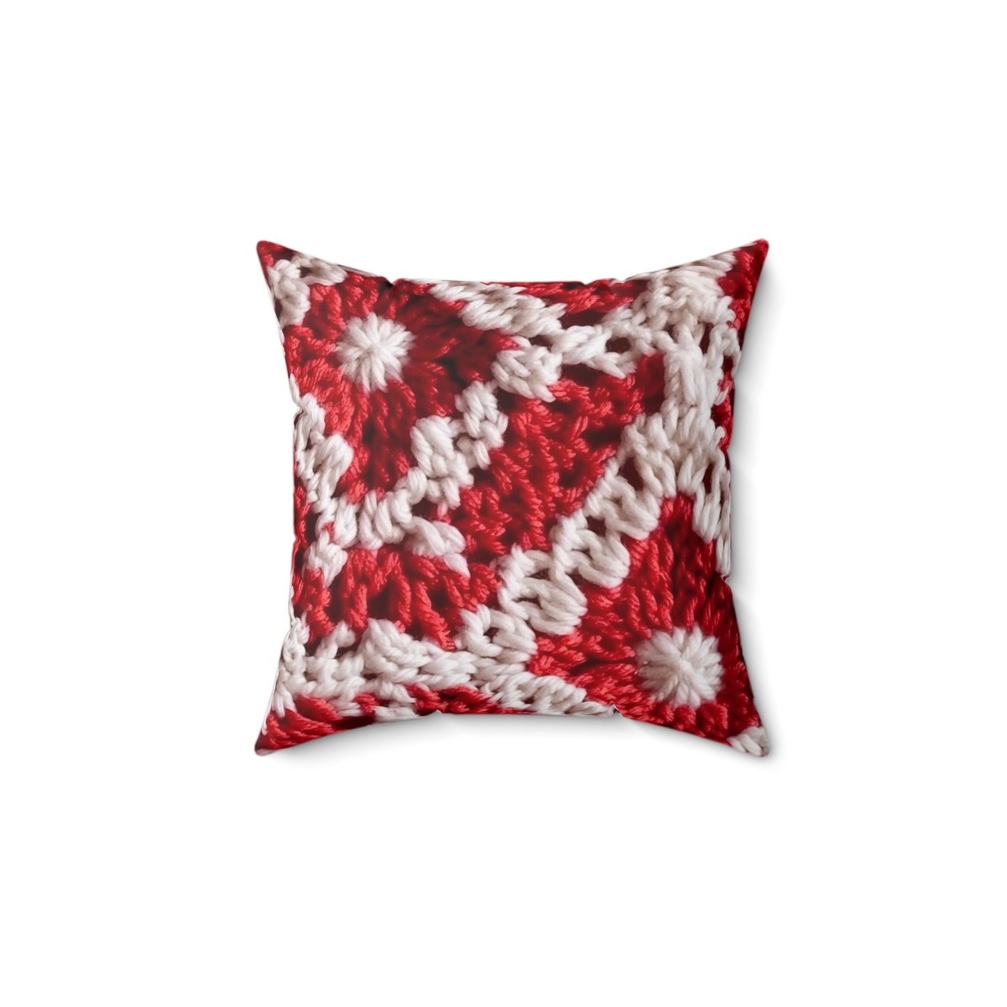 Warm Winter Red & White Crochet Knit: Cinematic Chic Texture Design - Spun Polyester Square Pillow