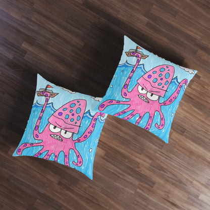 The Kraken Octopus Clean Graphic Tufted Floor Pillow, Square