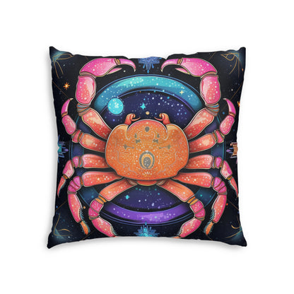 Rainbow Celestial Crab - Vibrant Cancer Zodiac Sign Art - Tufted Floor Pillow, Square