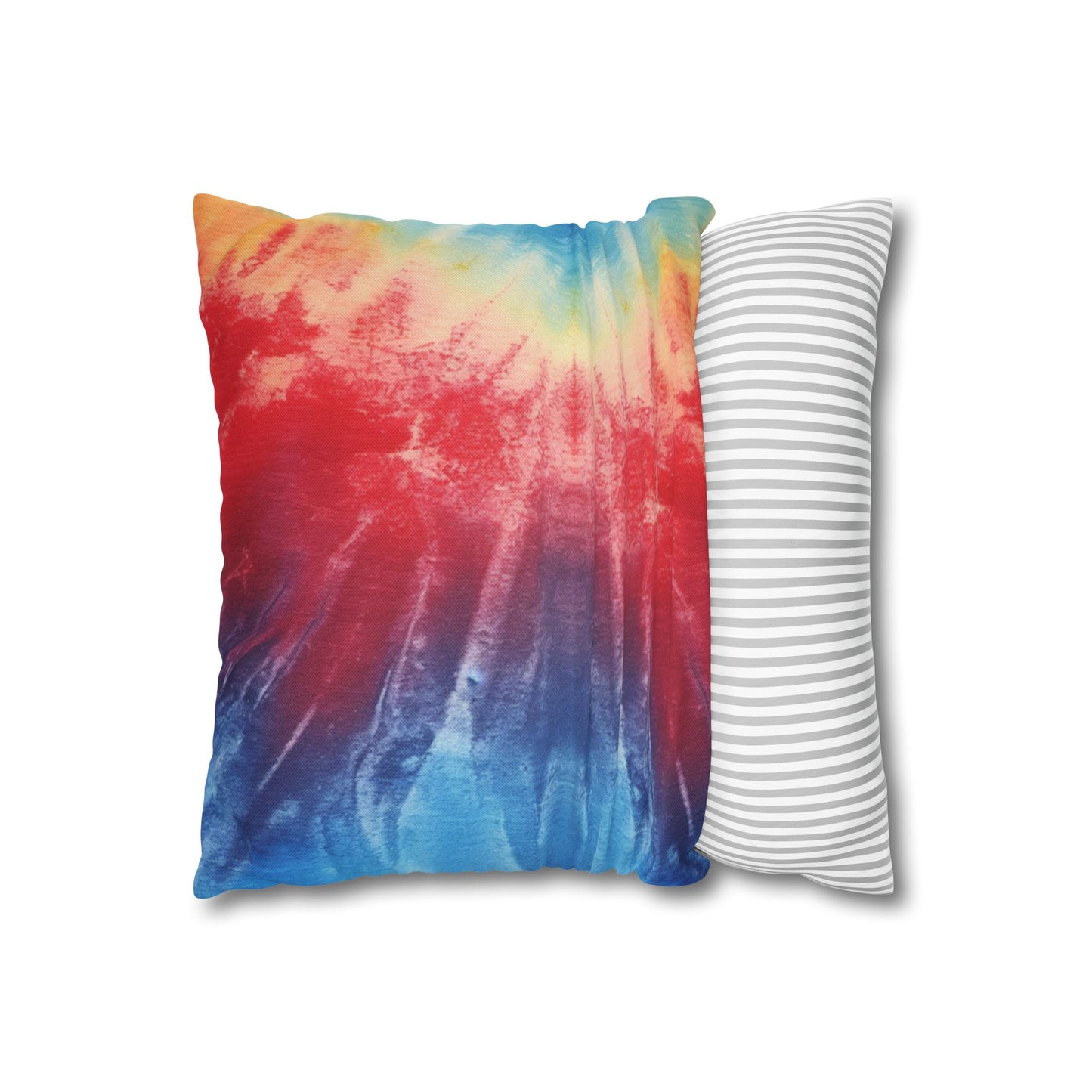 Rainbow Tie-Dye Denim: Vibrant Multi-Color, Fabric Design Spectacle - Spun Polyester Square Pillow Case