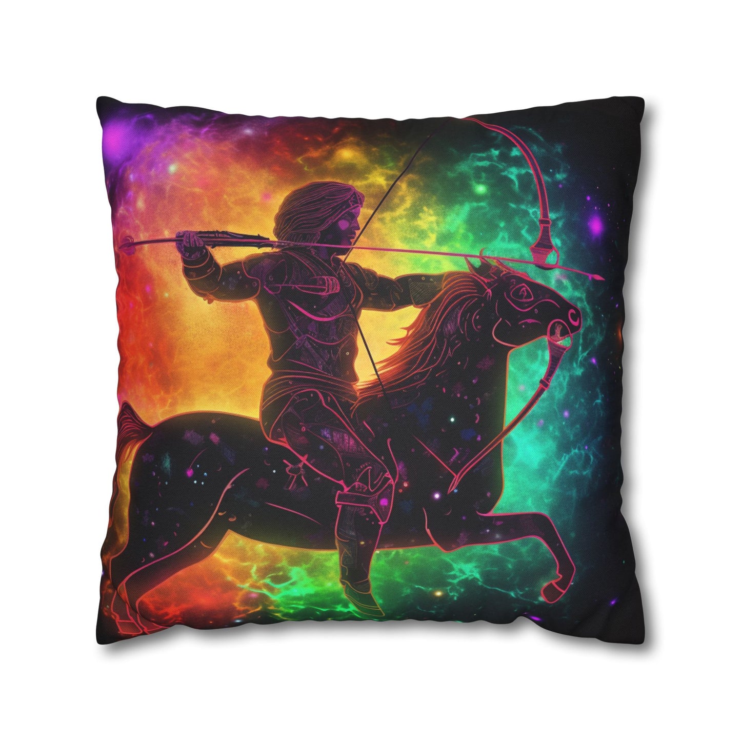 Colorful Sagittarius Zodiac Sign - Star Universe Theme - Spun Polyester Square Pillow Case