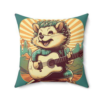 Hedgehog Old Style Classic Guitarist Digital Design Spun Polyester Square Pillow