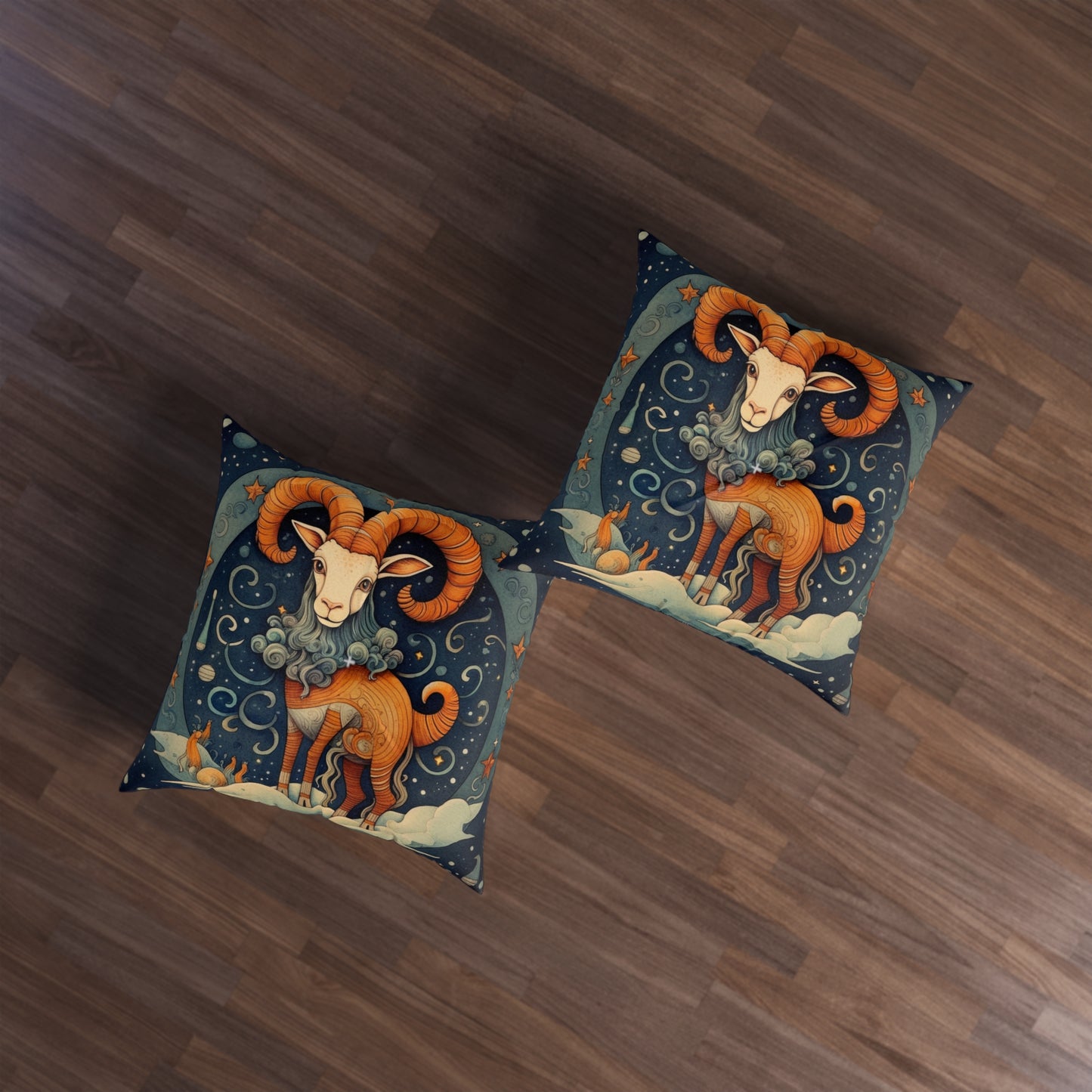 Capricorn Zodiac Children's Book Style Humorous Design - Tufted Floor Pillow, Square