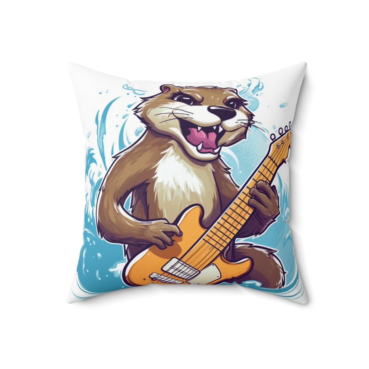 Otter Guitar Music Player Furry Animal Graphic Spun Polyester Square Pillow