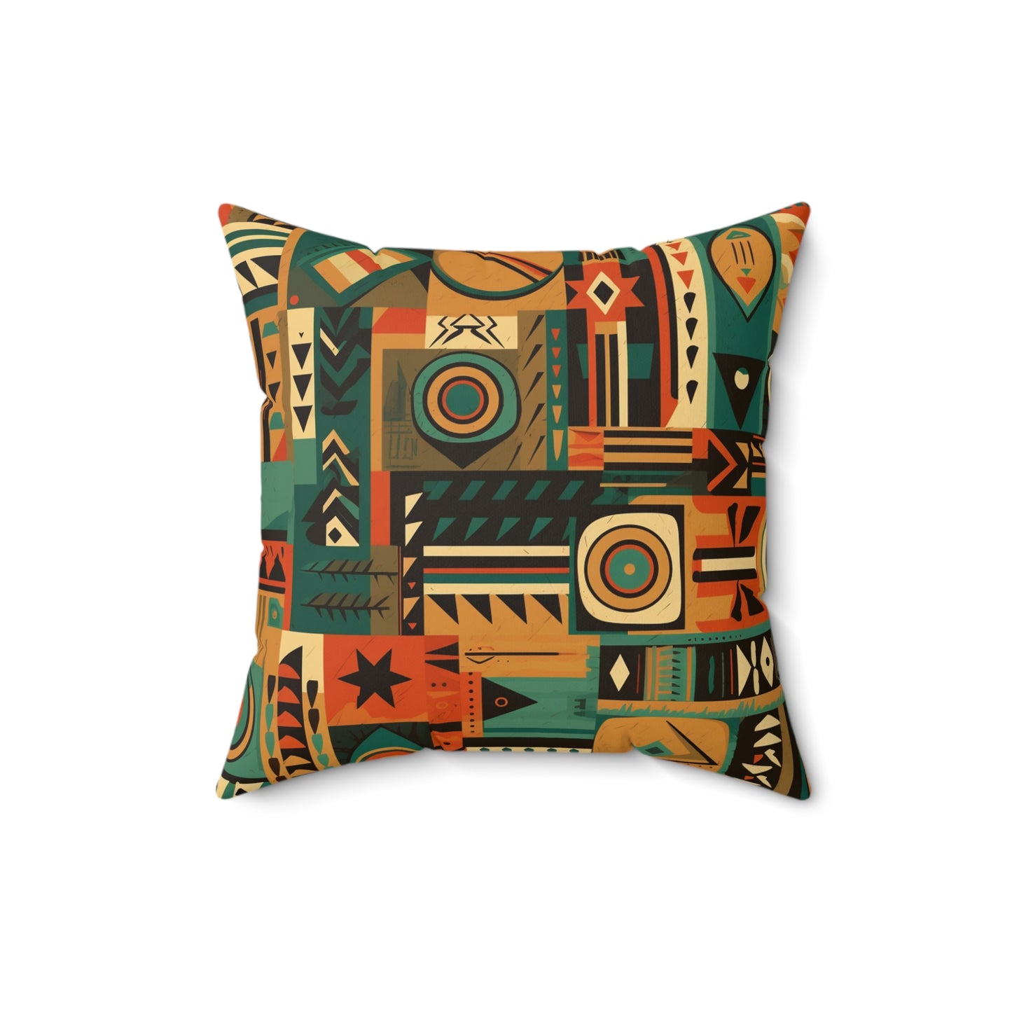 Earthy Tones Geometric Tribal-Inspired Pattern Design Spun Polyester Square Pillow