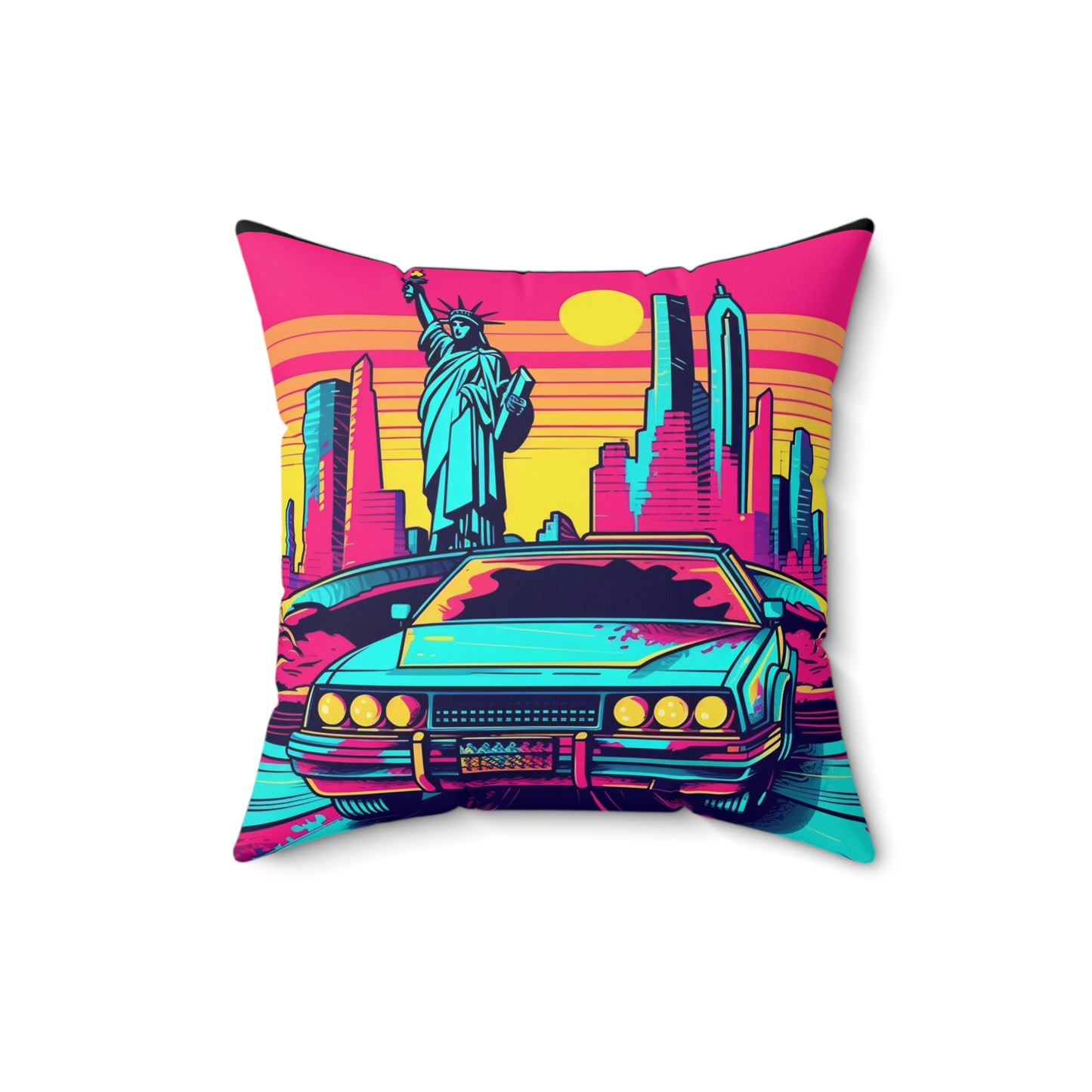 Statue of Liberty USA Car Drive Graphic Spun Polyester Square Pillow