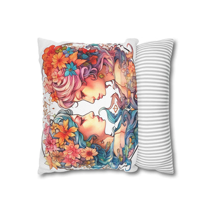 Zodiac Gemini Clipart - Twins Symbol, Whimsical Comic Style - Spun Polyester Square Pillow Case