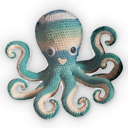 Octopus light blue cotton, stuffed sea animal, soft sculpture, plush octopus, crocheted octopus toy, octopus lovers gift, Shaped Pillow