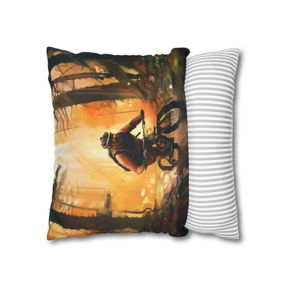 Mountain Bike Adventure - Forest Trail Graphic Spun Polyester Square Pillow Case