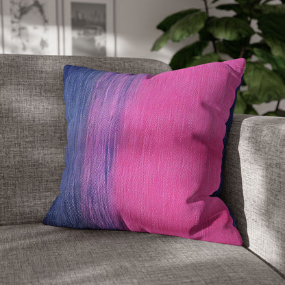 Dual Delight: Half-and-Half Pink & Blue Denim Daydream - Spun Polyester Square Pillow Case