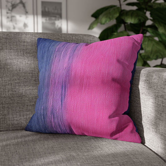 Dual Delight: Half-and-Half Pink & Blue Denim Daydream - Spun Polyester Square Pillow Case