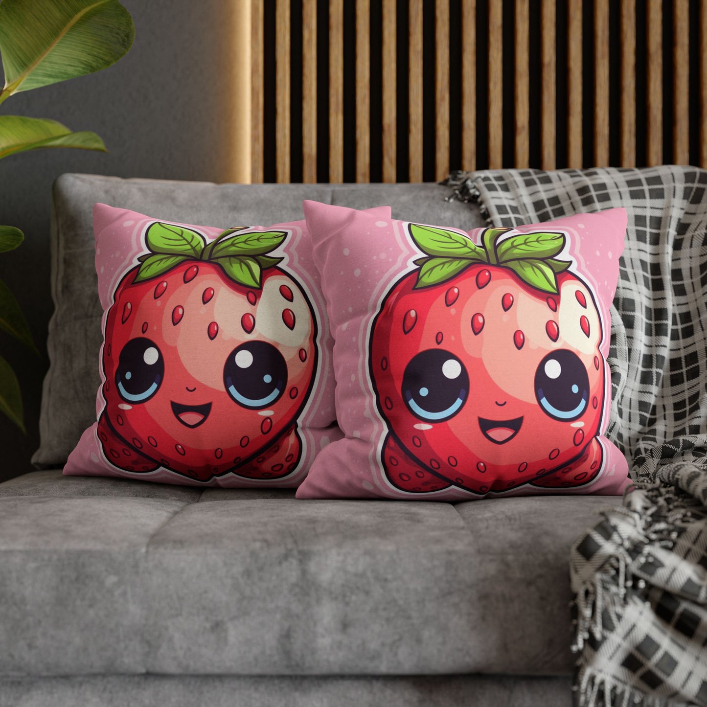 Kawaii Strawberry Adventure - Anime Classic Traditional Japanese Fruit - Otaku Artwork - Spun Polyester Square Pillow Case