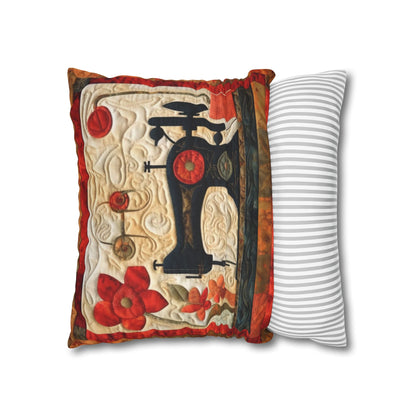 Sewing Machine Quilt: A Crafted Design Homage to Stitching - Spun Polyester Square Pillow Case