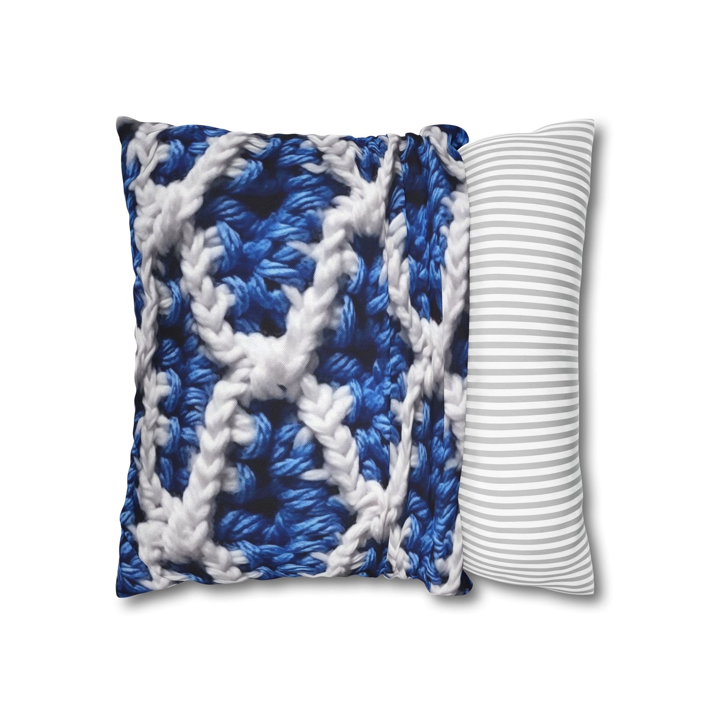 Blueberry Blue Crochet, White Accents, Classic Textured Pattern - Spun Polyester Square Pillow Case