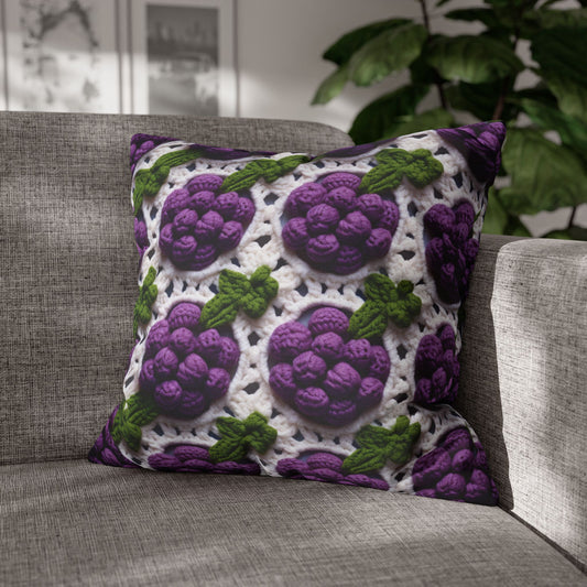 Crochet Grapes Pattern - Granny Square Design - Fresh Fruit Pick - Orchard Purple Snack Food - Spun Polyester Square Pillow Case