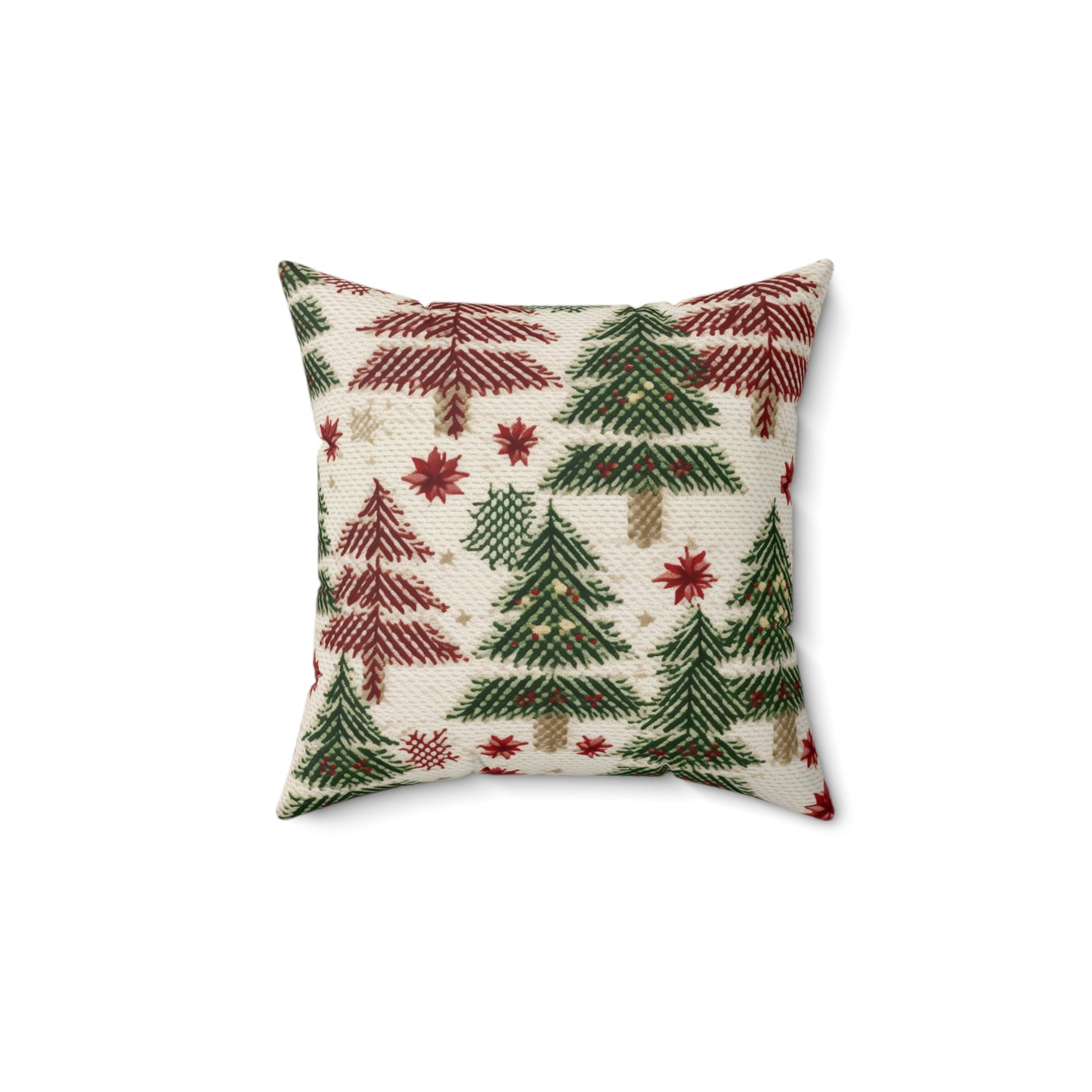 Embroidered Christmas Winter, Festive Holiday Stitching, Classic Seasonal Design - Spun Polyester Square Pillow