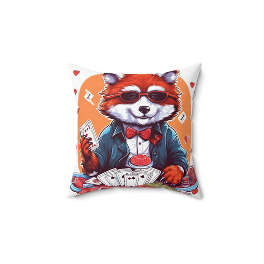 Red Panda Poker Card Player Anime Graphic Spun Polyester Square Pillow