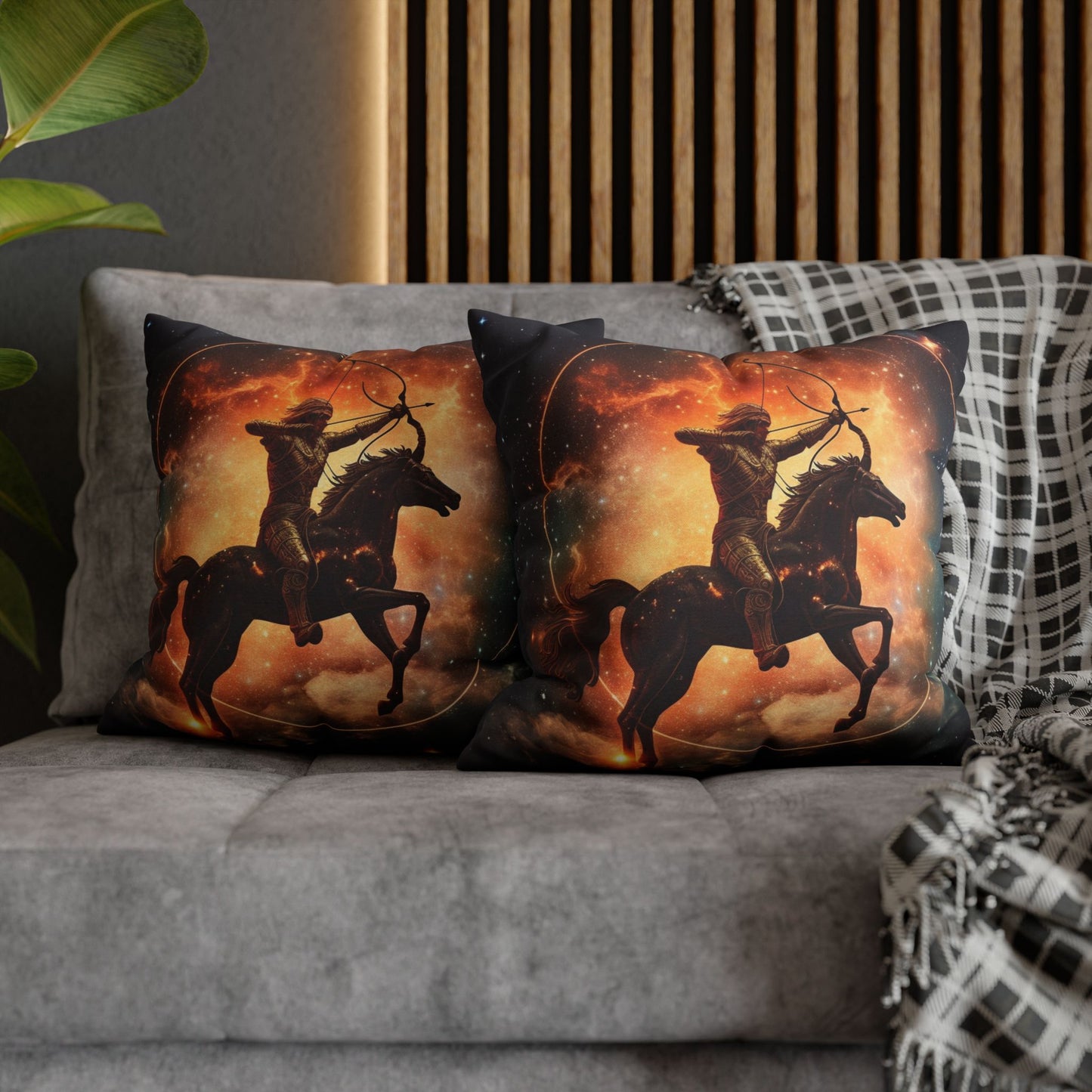 Sagittarius Constellation Totem - Archer in Action Zodiac Symbol - Spun Polyester Square Pillow Case