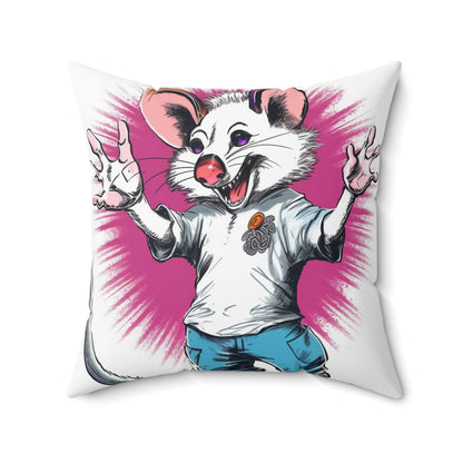 Energetic Possum Retro Art Funky Spun Polyester Square Pillow