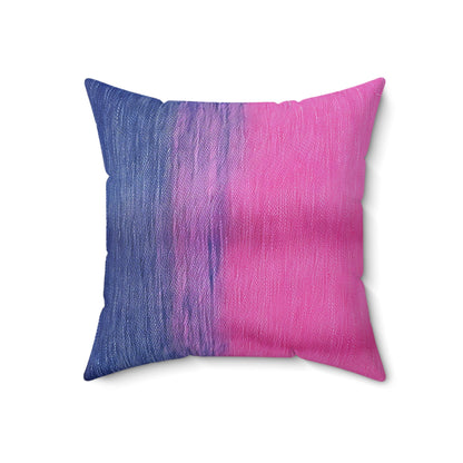 Dual Delight: Half-and-Half Pink & Blue Denim Daydream - Spun Polyester Square Pillow