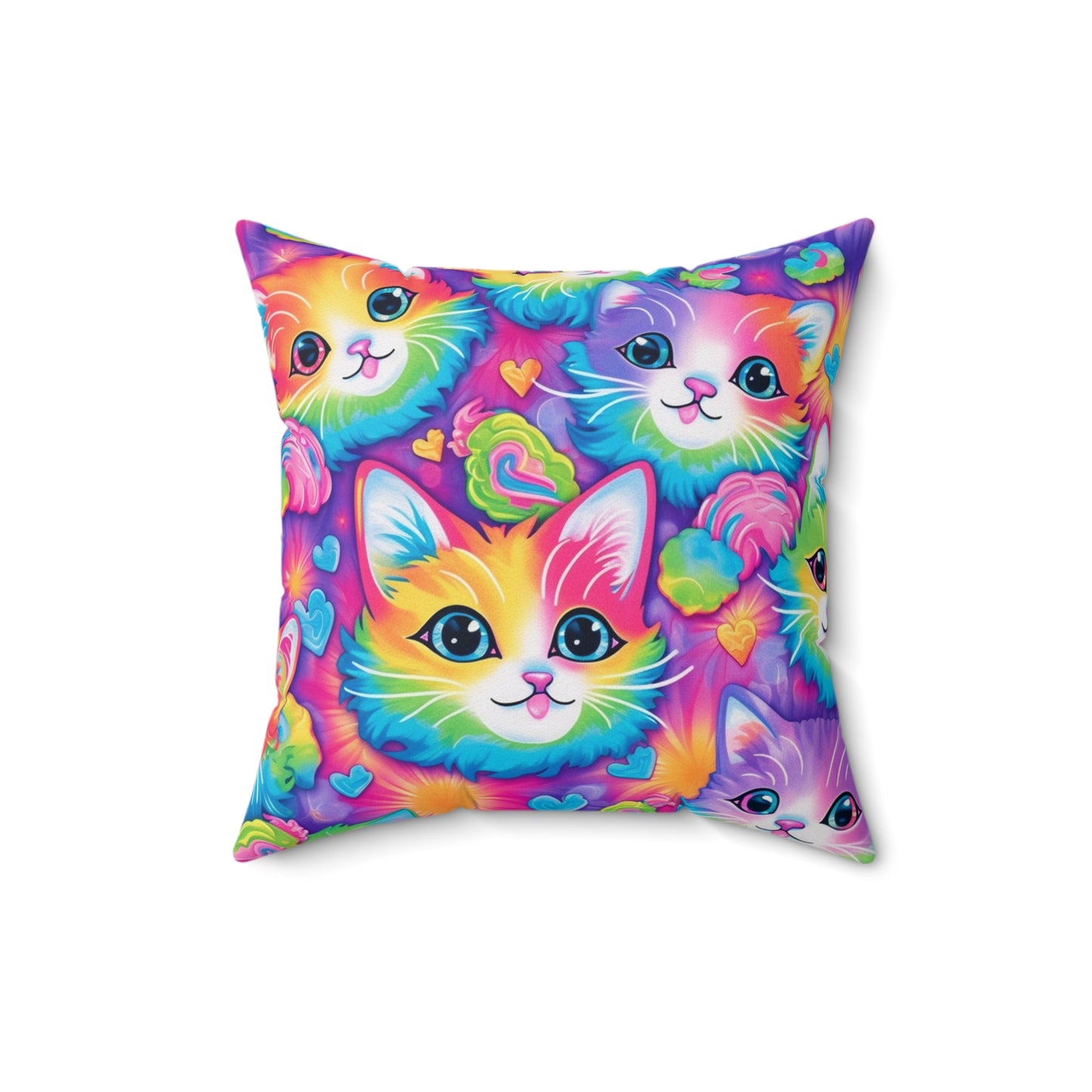 Happy Kitten & Cat Design - Vivid, Colorful & Eye-Catching - Spun Polyester Square Pillow