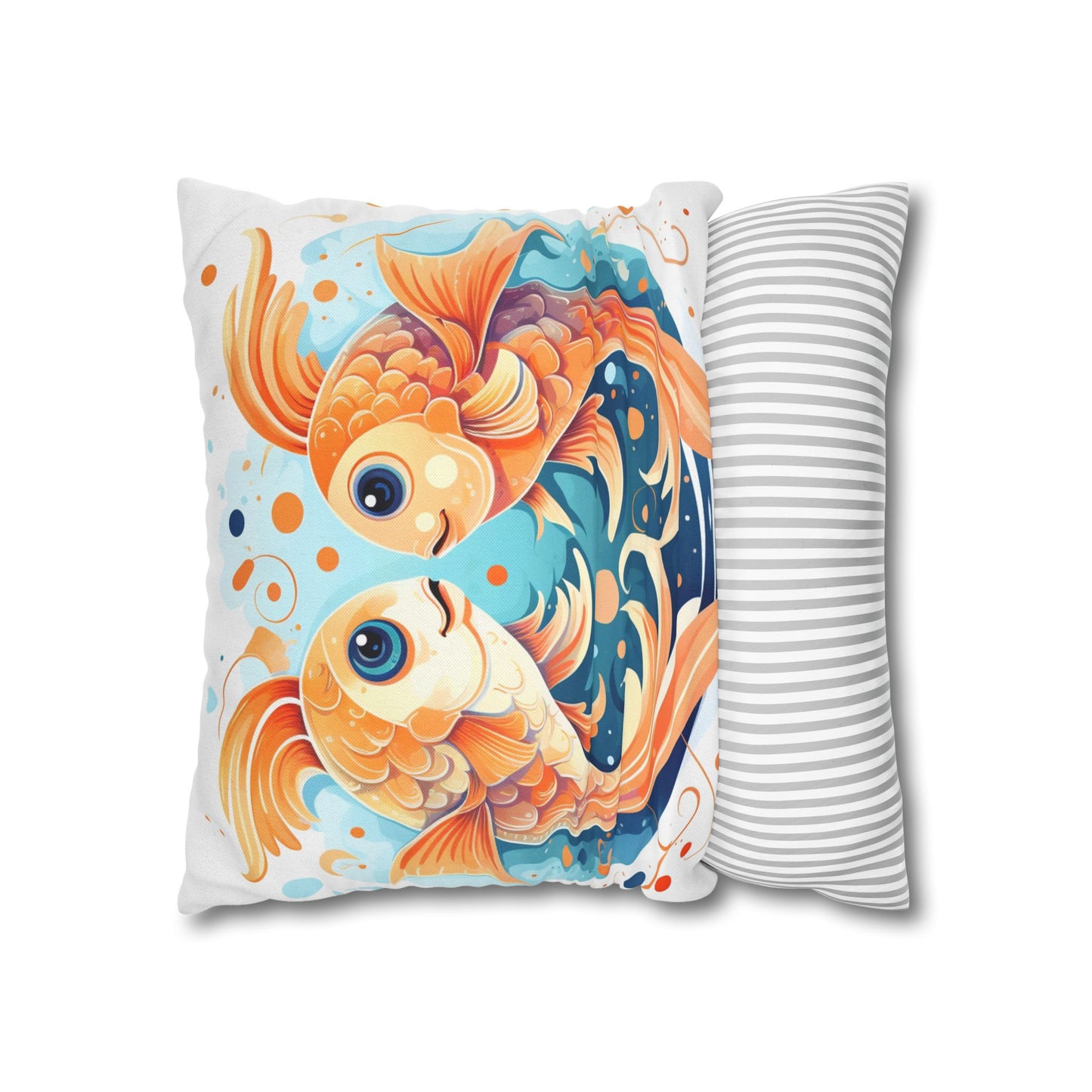 Charming Cartoon Fish Pisces - Dreamy Zodiac Illustration - Spun Polyester Square Pillow Case