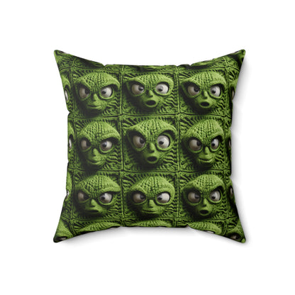 Alien Granny Square Crochet - Galacitc Space Sci fi Fantasy Theme - Spun Polyester Square Pillow