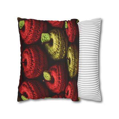 Crochet Apple Amigurumi - Big American Red Apples - Healthy Fruit Snack Design - Spun Polyester Square Pillow Case