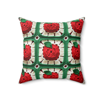 Apple Granny Square Crochet Pattern: Wild Fruit Tree, Delicious Red Design - Spun Polyester Square Pillow