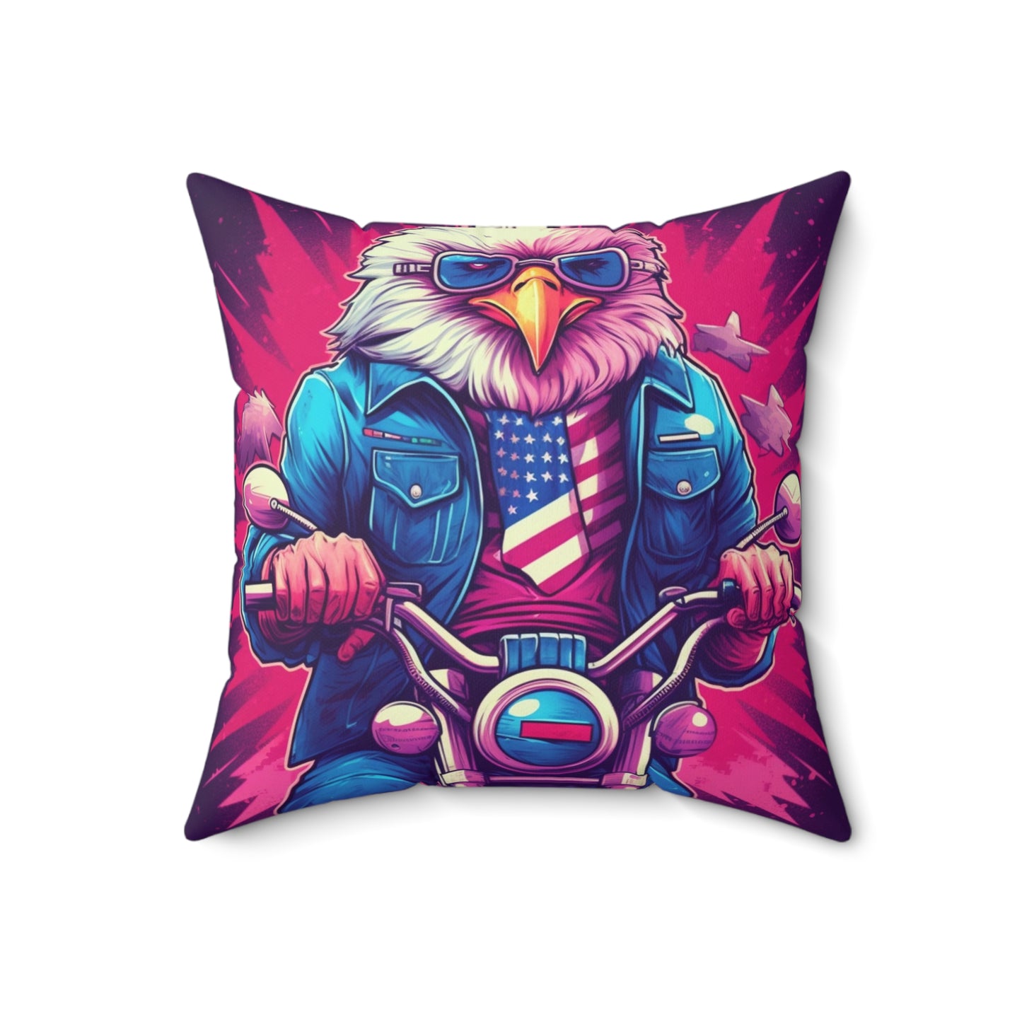 American Bald Eagle Riding Motercycle USA Gang Style Spun Polyester Square Pillow